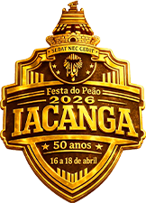 Official golden logo for the Festa do Peão 2026 in Iacanga celebrating 50 years of rodeo tradition.